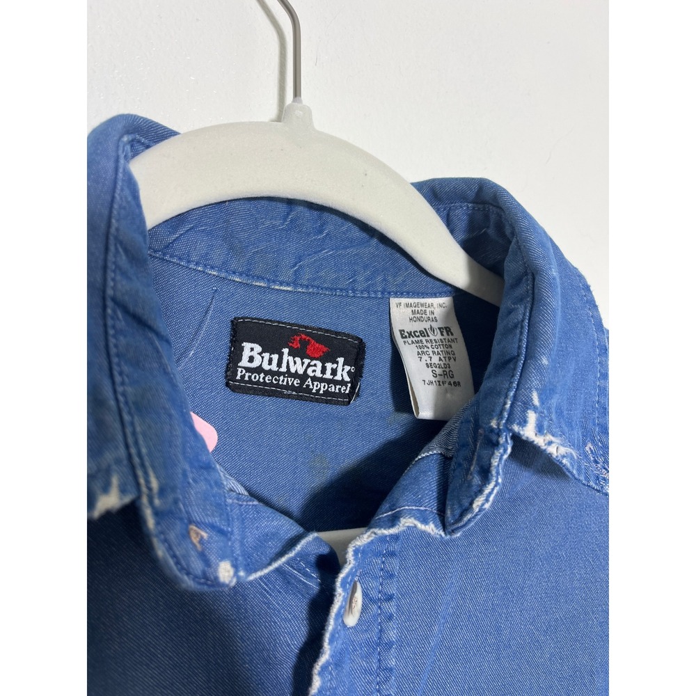Bulwark Excel FR Blue Flame Resistant Work Shirt Mens Small Distressed Utility - Picture 3 of 7
